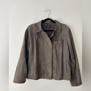 Vintage Talbots 100% Leather Green Grey‎ Women's Button Up Collared Jacket Sz 16